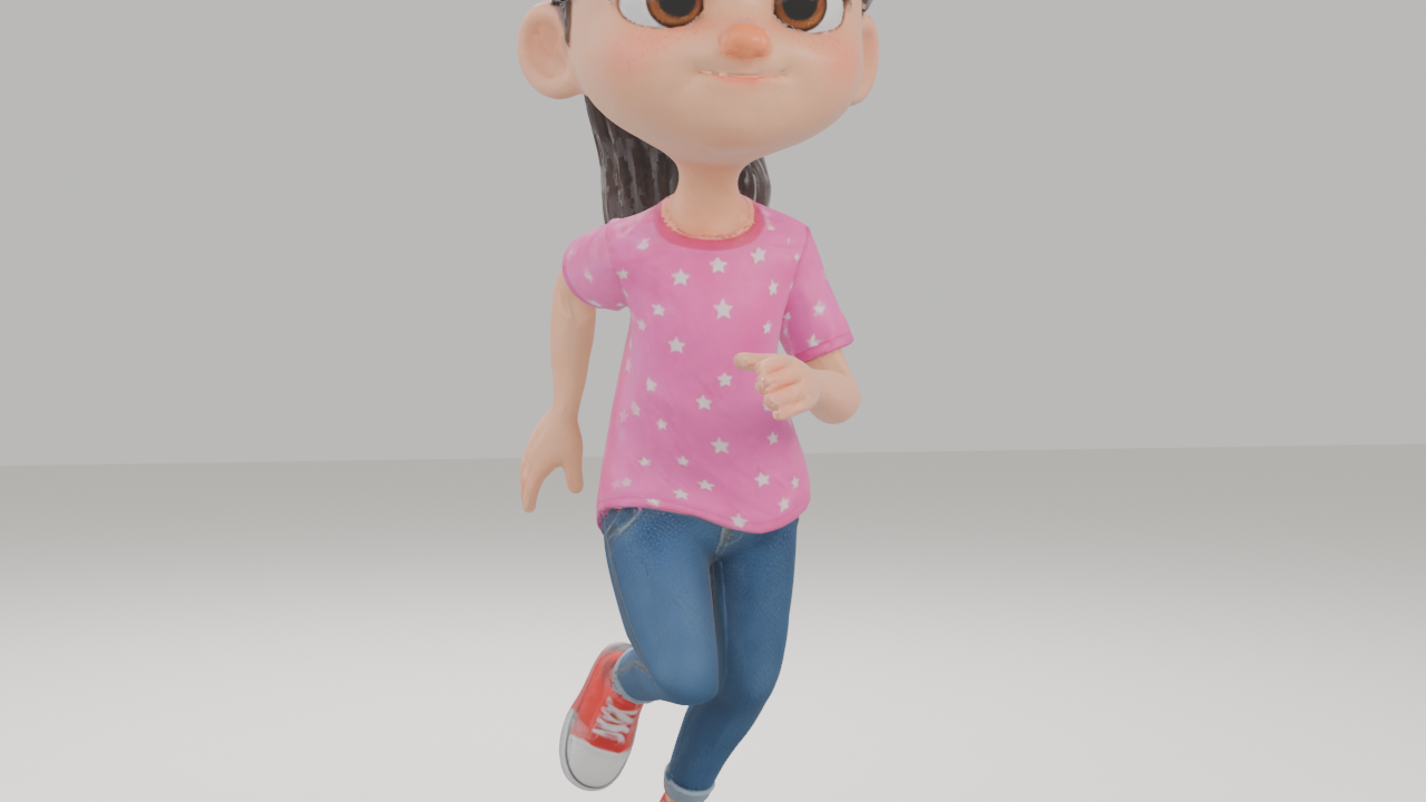 Mia in her rendered scene doing a preset stomp animation