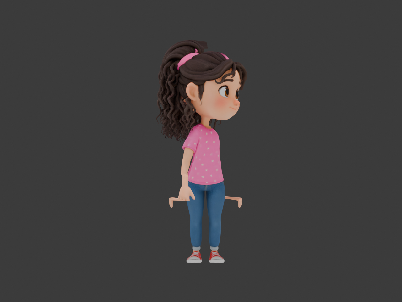 Mia in a spine twist pose using Mixamo rig