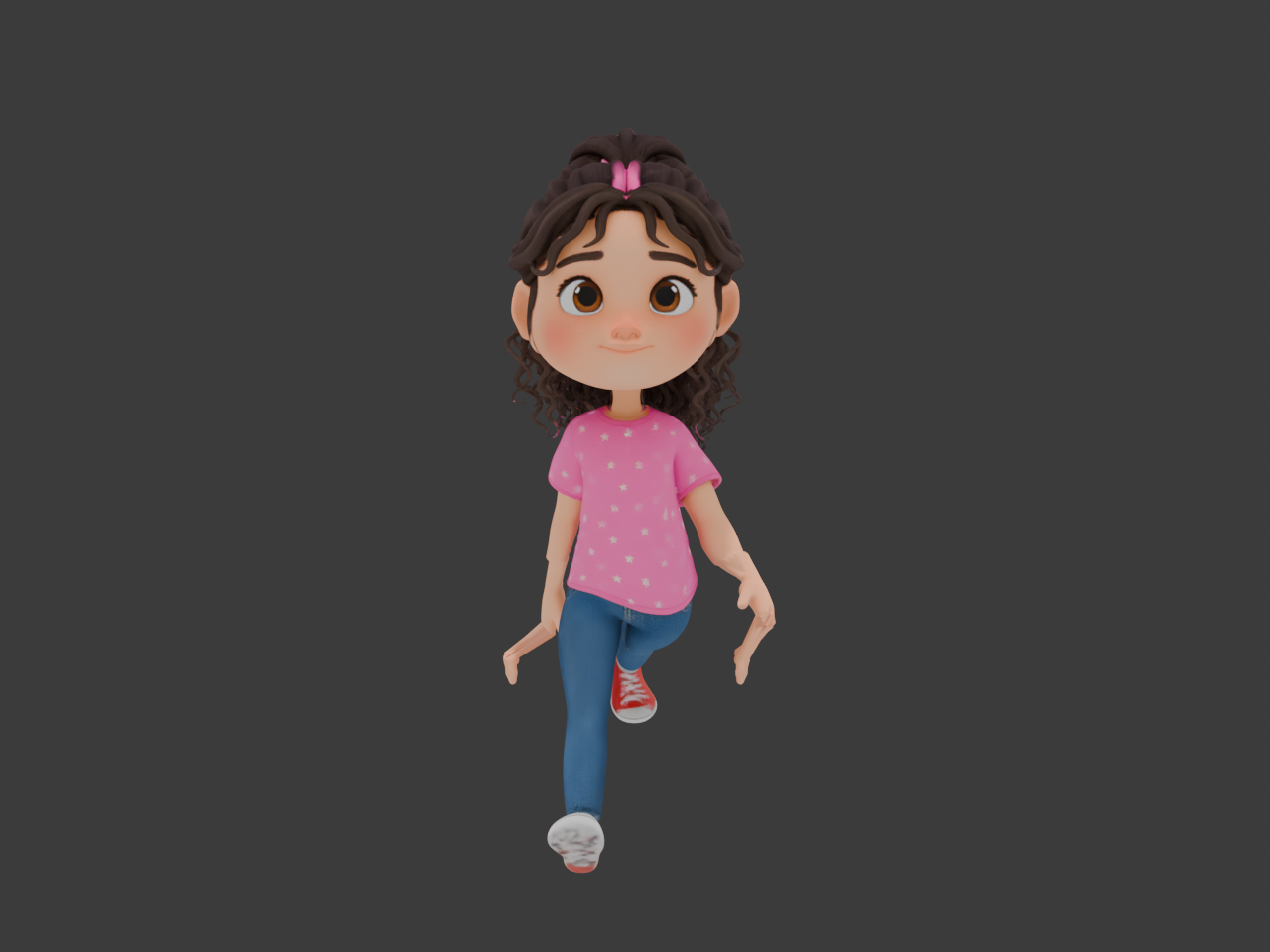 Mia's walking pose showing severe deformation issues