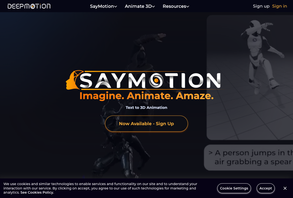 DeepMotion SayMotion interface - text to 3D animation