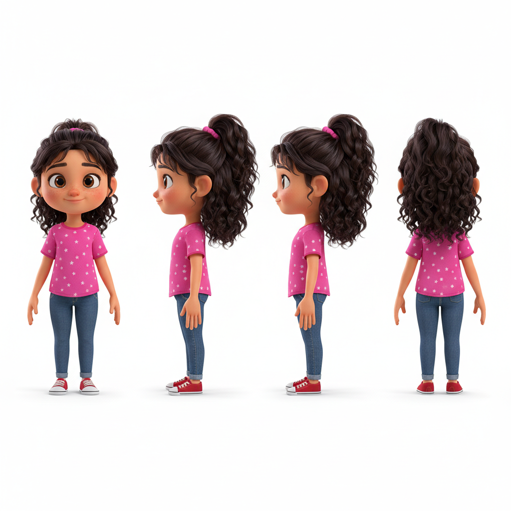 Original Mia turnaround with curly hair